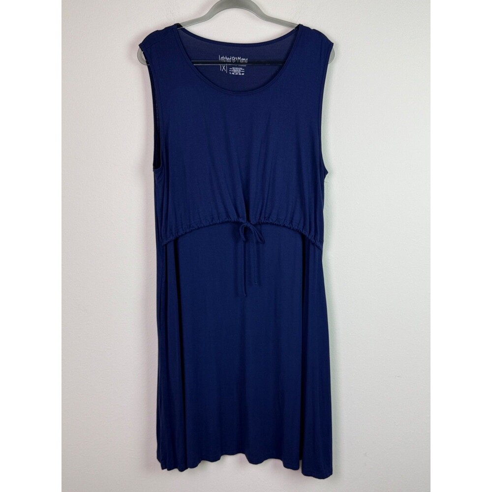 Latched Mama Breastfeeding Nursing Dress Sleeveless Pockets Blue Size 1X